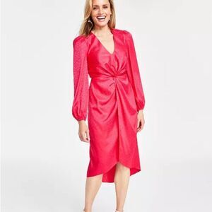 INC International Concepts Pink Leopard Long Sleeve Twist Dress Size Large